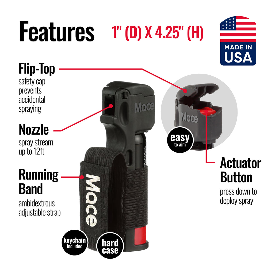 Mace Flip Top with Sport Band Pepper Spray - Black