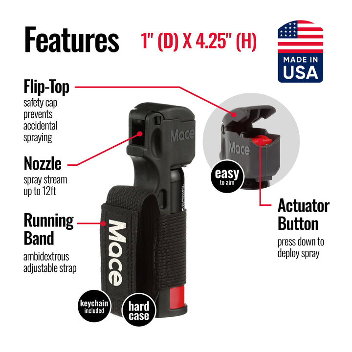 Mace Flip Top with Sport Band Pepper Spray - Black