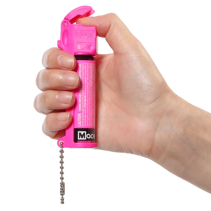 Full Size Mace Pepper Spray- Ideal self defense keychain for women, 12 ft range, Made in the USA, Hi-Visibility Neon Pink