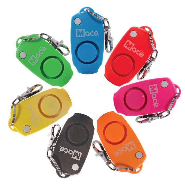 Mace Personal Alarm, 130 decibel, self defense keychain, ideal for school age kids- Black, yellow, red, green, blue, pink or orange.