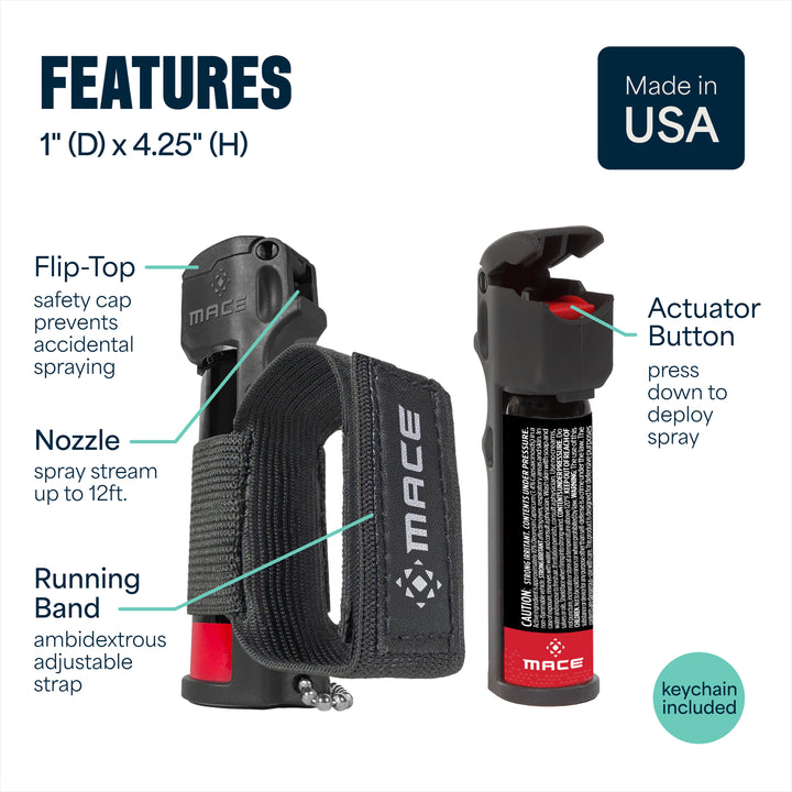 Mace Flip Top with Sport Band Pepper Spray - Black