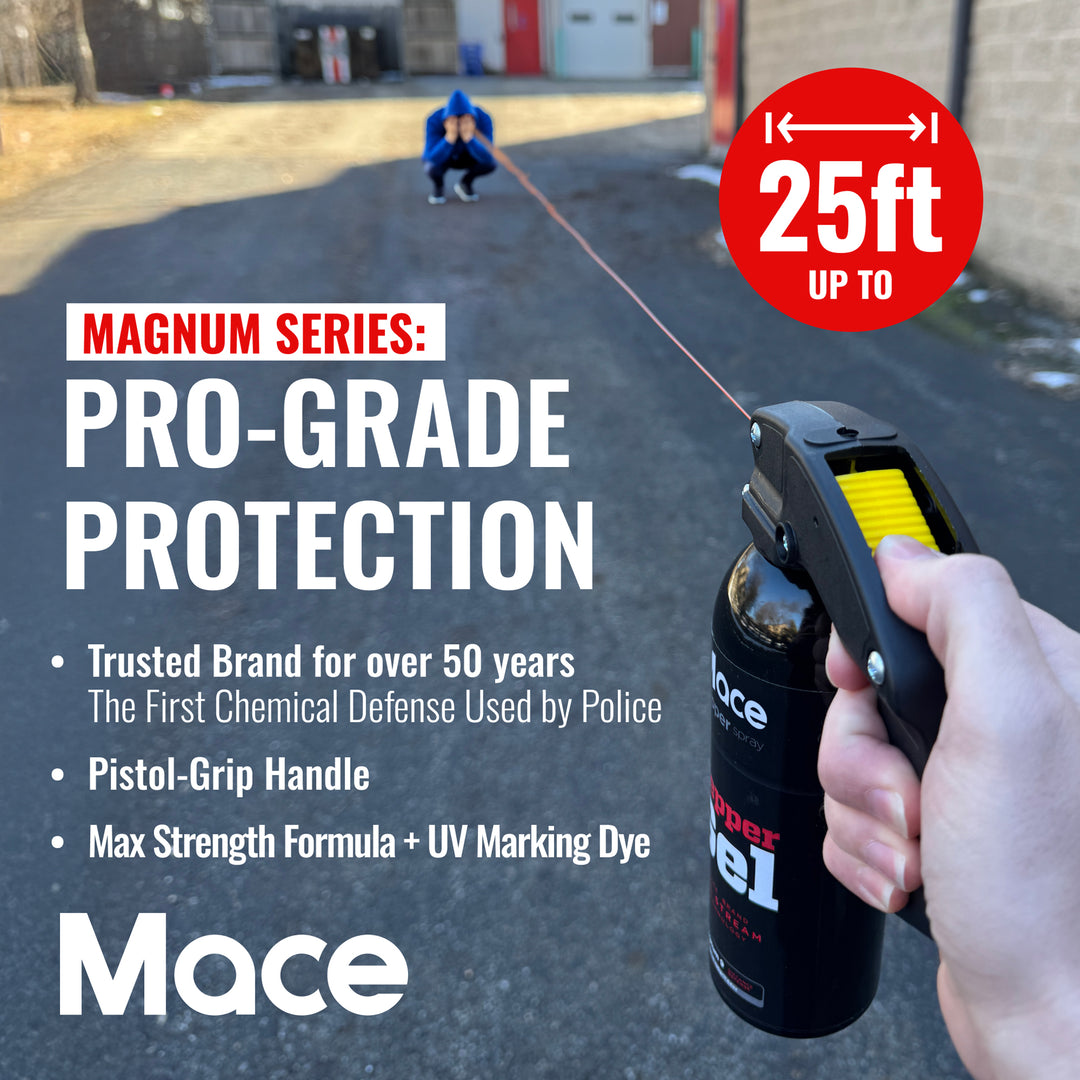 Non-lethal home and store defense,  Mace pepper spray gel extra large size,  20 ft range, Made in the USA