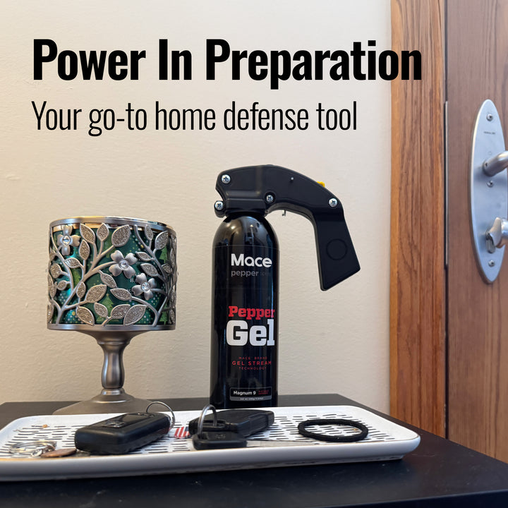 Non-lethal home and store defense,  Mace pepper spray gel extra large size,  20 ft range, Made in the USA