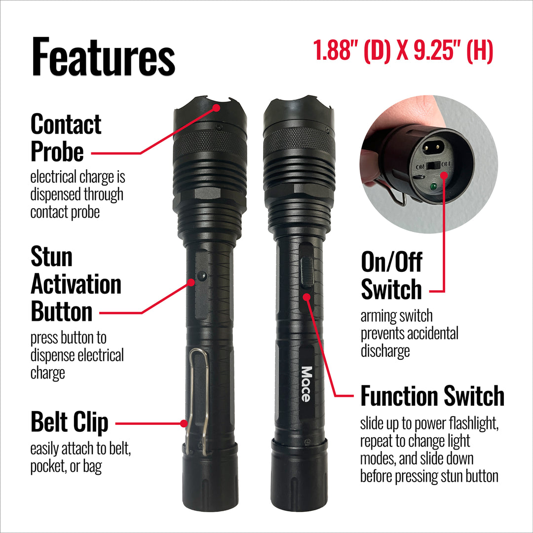 Mace Stun Gun Bright LED Rechargeable Flashlight