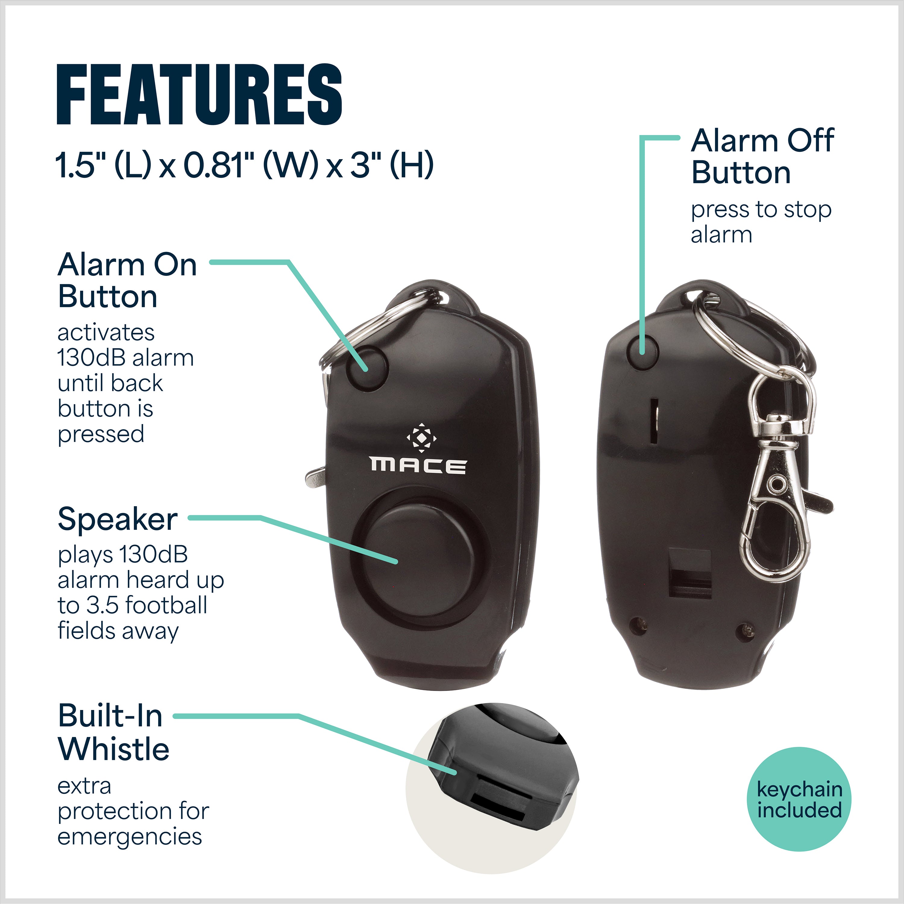 Black Personal Alarm | Mace® Brand Safety Keychain