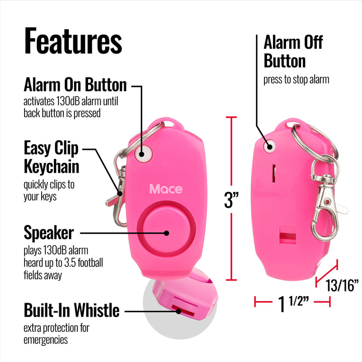 Mace Personal Safety Alarm with Keychain - Pink