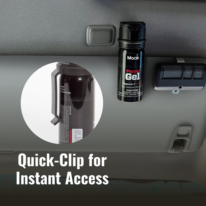 Non-lethal home and vehicle defense,  Mace pepper spray gel with clip,  18 ft range, Made in the USA