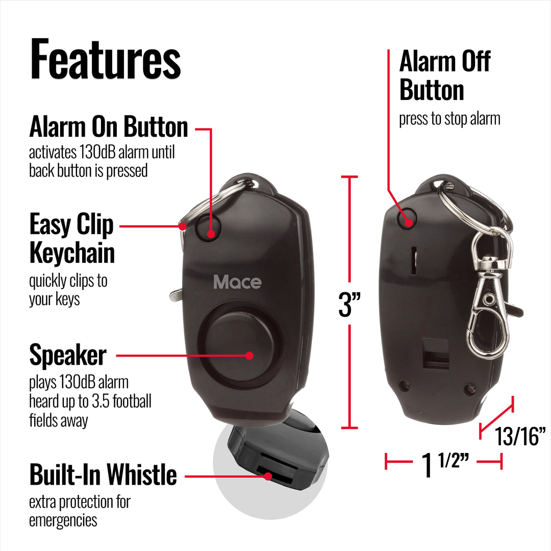 Mace Personal Safety Alarm with Keychain - Black