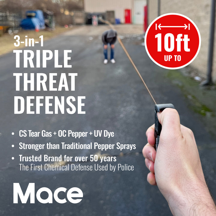 Tear Gas Enhanced Mace Pepper Spray, ideal self defense keychain for women, 10 ft range, Made in the USA