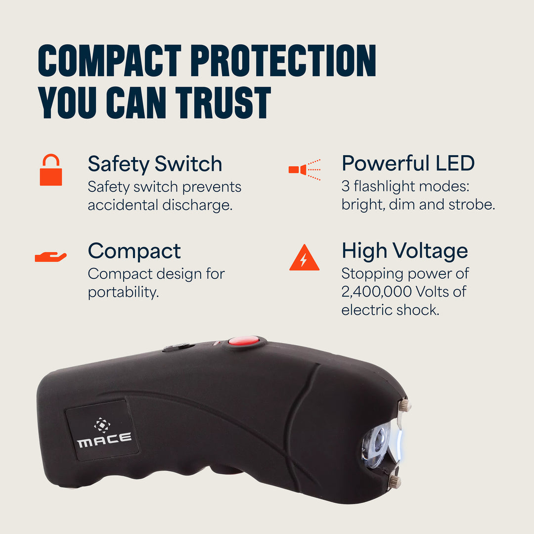 Mace Ergo Stun Gun with LED & Personal Model Pepper Spray - Black