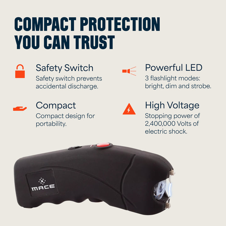 Mace Ergo Stun Gun & Compact Hard Case Pepper Spray - Black
