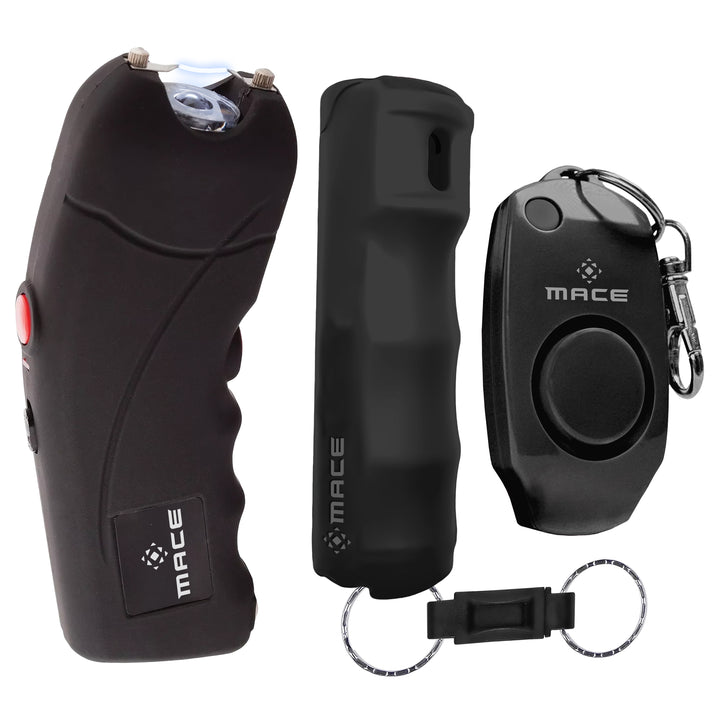 Mace Ergo Stun Gun, Alarm, & Compact Hard Case Pepper Spray - Black