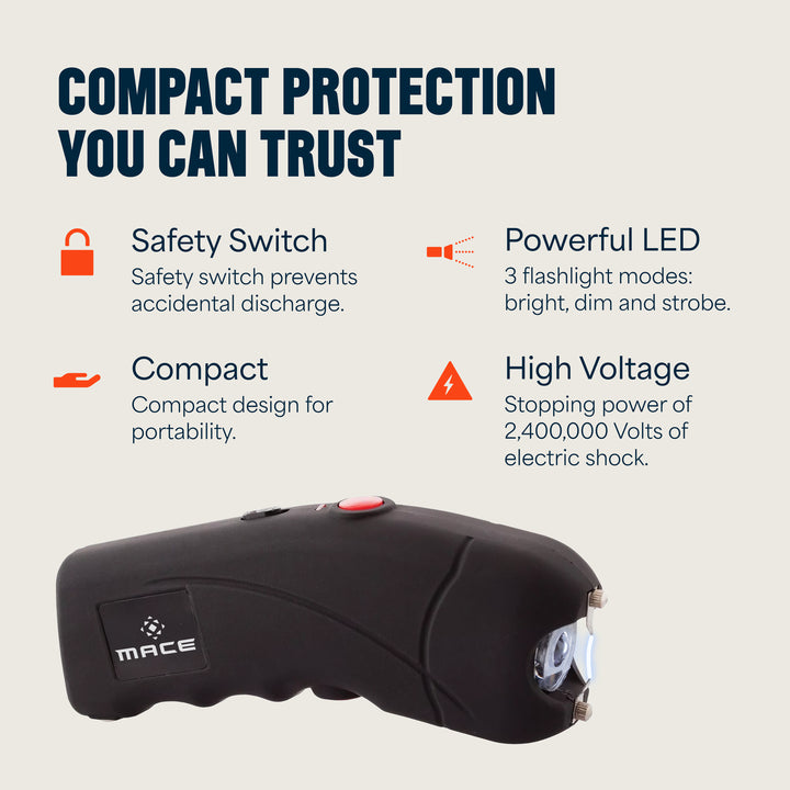 Mace Ergo Stun Gun, Alarm, & Compact Hard Case Pepper Spray - Black