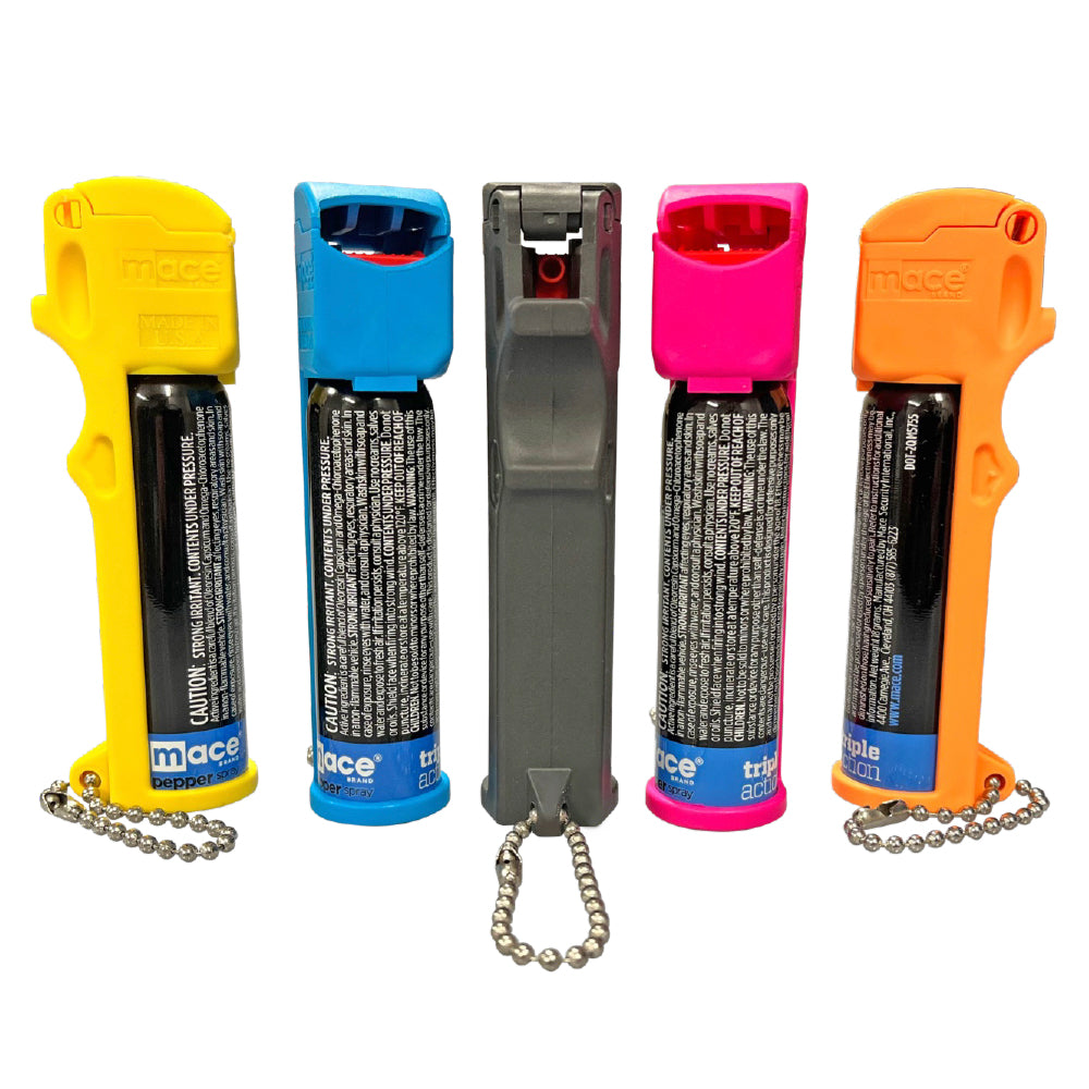 Tear Gas Enhanced Mace Pepper Spray, ideal self defense keychain for women, 12 ft range, Made in the USA - Available in Pink, Yellow, Blue, Orange and Green