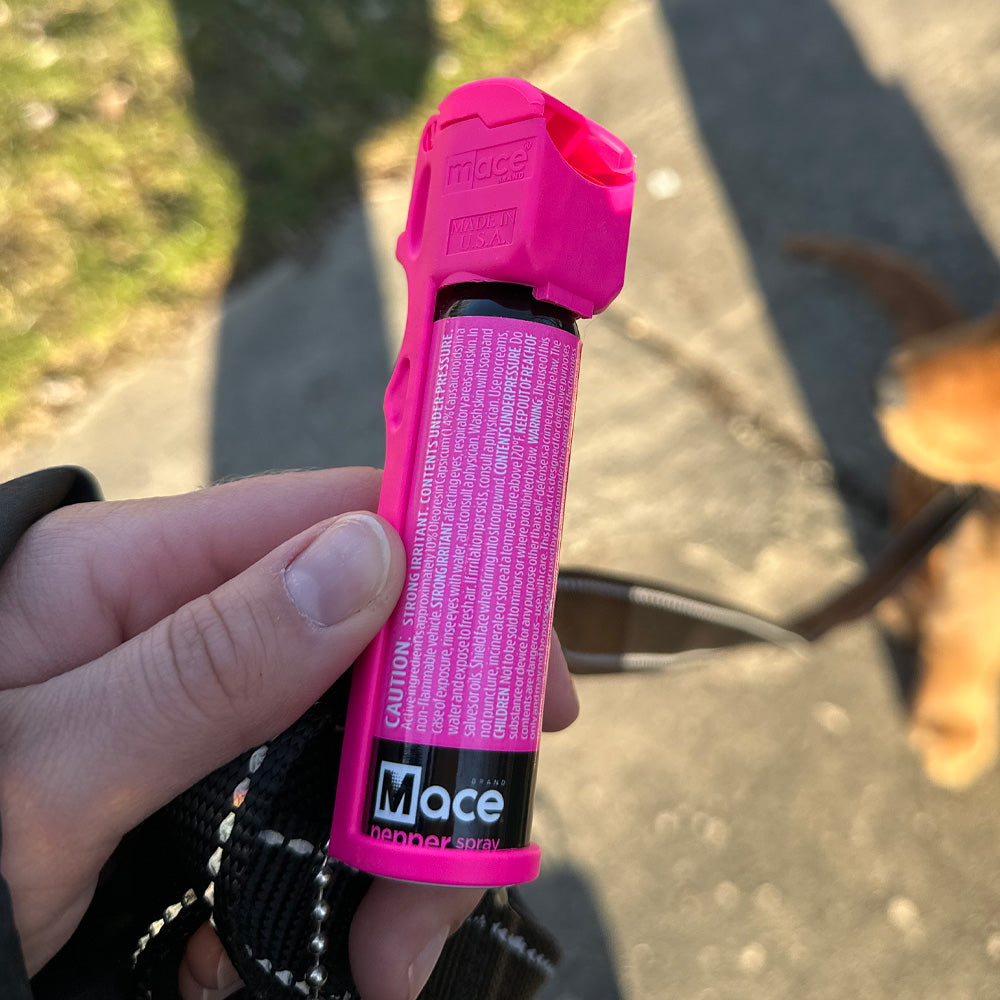 Full Size Mace Pepper Spray- Ideal self defense keychain for women, 12 ft range, Made in the USA, Available in Pink, Black, Orange, Blue, or Yellow