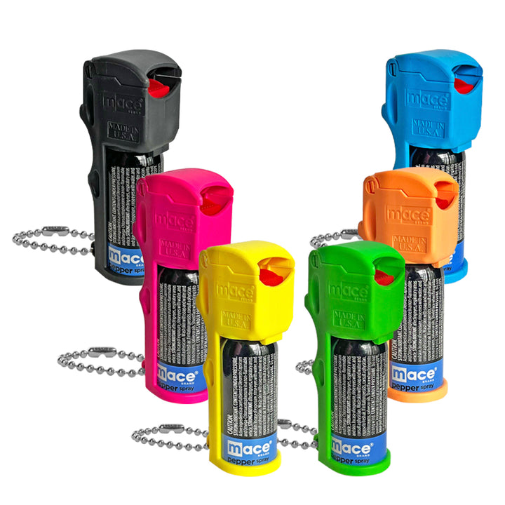 Tear Gas Enhanced Mace Pepper Spray, ideal self defense keychain for women, 10 ft range, Made in the USA- Available in Pink, Yellow, Blue, Orange and Green