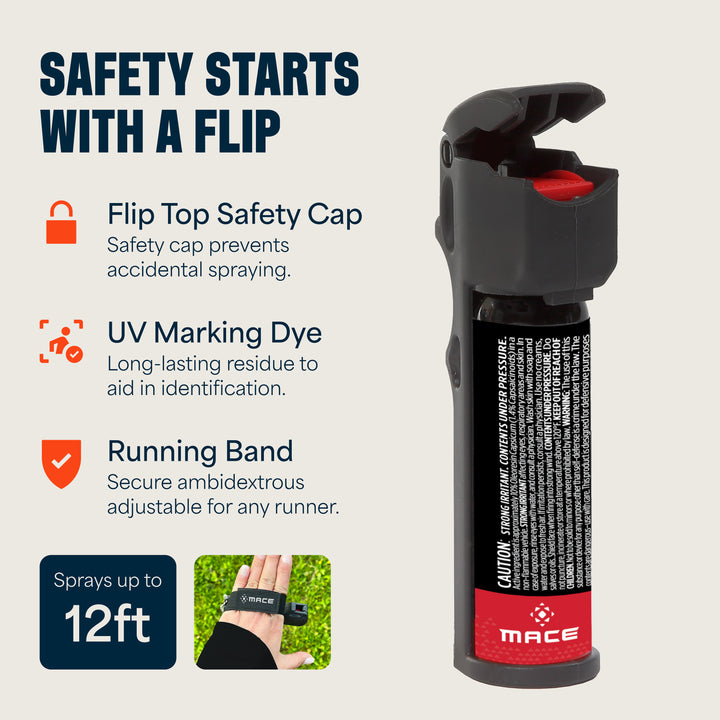 Mace Flip Top with Sport Band Pepper Spray - Black