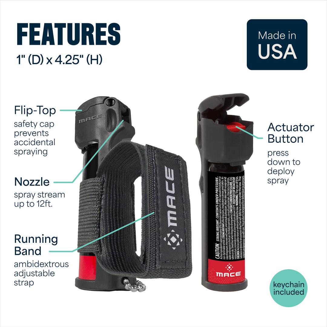 Mace Flip Top with Sport Band Pepper Spray - Black