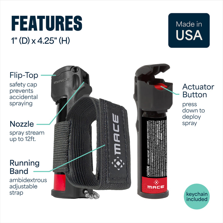 Mace Flip Top with Sport Band Pepper Spray - Black