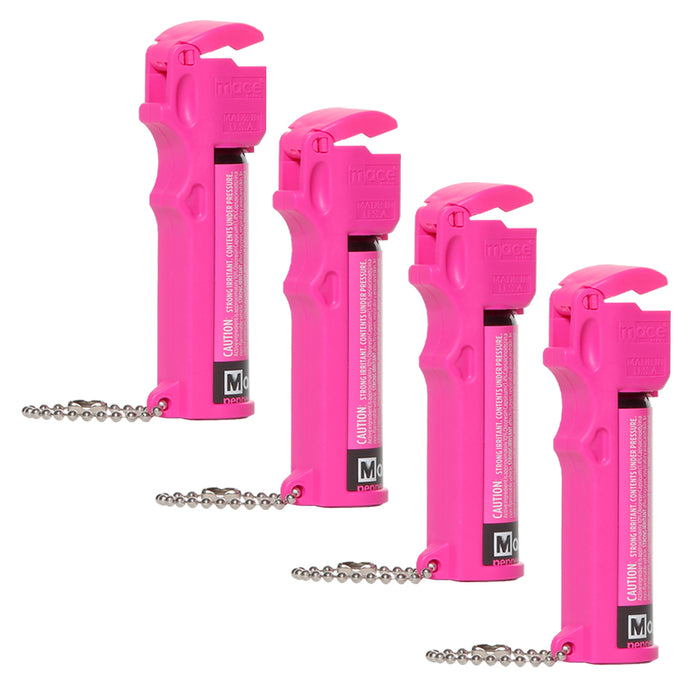 Full Size Mace Pepper Spray- Ideal self defense keychain for women, 12 ft range, Made in the USA, Hi-Visibility Neon Pink (4 Pack)