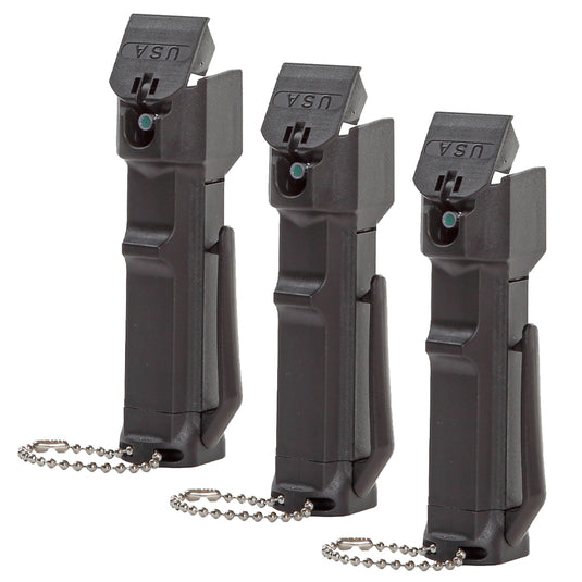 Value Pack (3) Tear Gas Enhanced Mace Pepper Spray, ideal self defense  for women, 12 ft range, rugged police-ready housing with clip, Made in the USA
