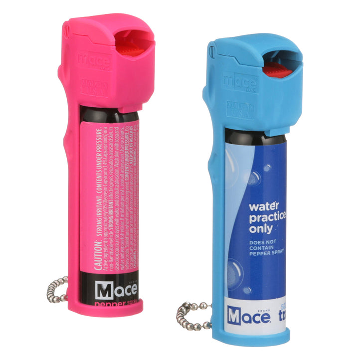 Full Size Mace Pepper Spray and Water Training Kit- Ideal self defense keychain for women, 12 ft range, Made in the USA, Hi-Visibility Neon Pink