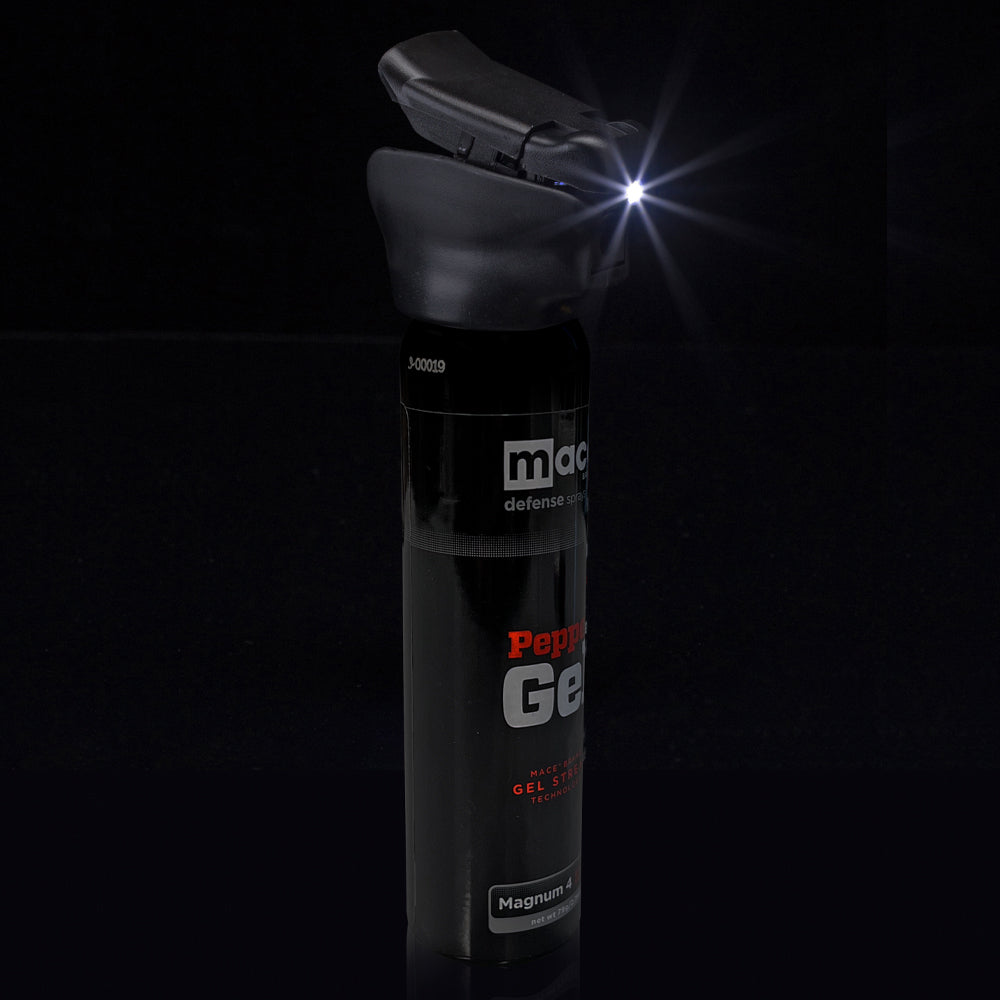 Non-lethal home defense LED equipped 2.79 oz. Mace pepper spray gel, 18 ft range, Made in the USA