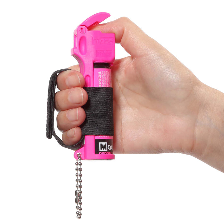 Runner Self Defense Mace Pepper Spray- Ideal self defense keychain for women, runners, hikers and walkers 12 ft. range, Made in the USA.  Available in High Visibility Pink, Yellow, Orange, Blue and Black