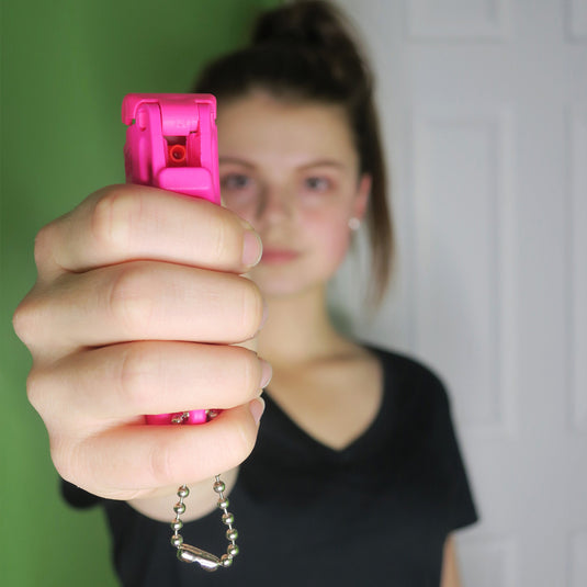 Pocket Size Mace Pepper Spray- Ideal self defense keychain for women, 10 ft range, Made in the USA-  Available in High Visibility Pink, Blue, Orange, Green, Yellow or Black